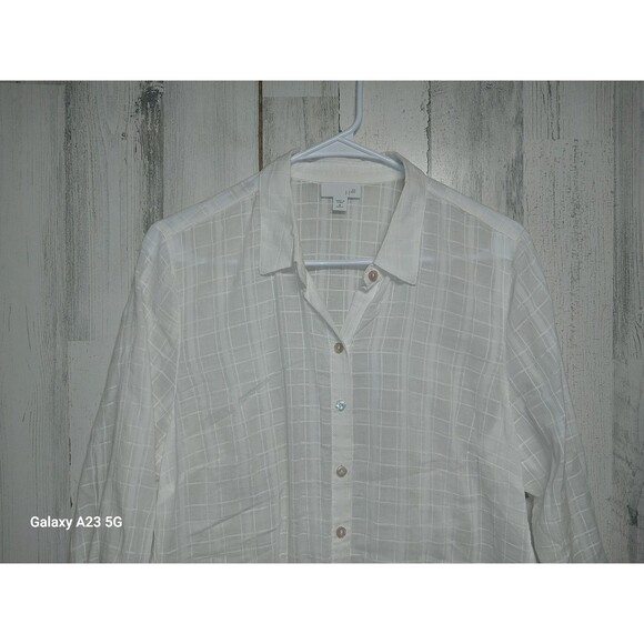 J. JILL Jacquard Blouse Shirt MP White 3/4 Sleeve Elliptical Button Up Classic - Picture 3 of 7